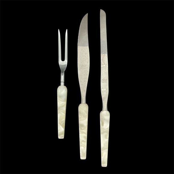 Town & Country Washington Forge 3 pc Carving Set Lucite Swirl Handles Fleetwood - Picture 2 of 16